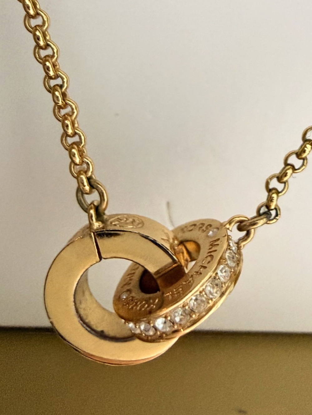 Michael Kors 14k Gold Plated Interlocking-Circles Rhinestone Necklace - Picture 7 of 9